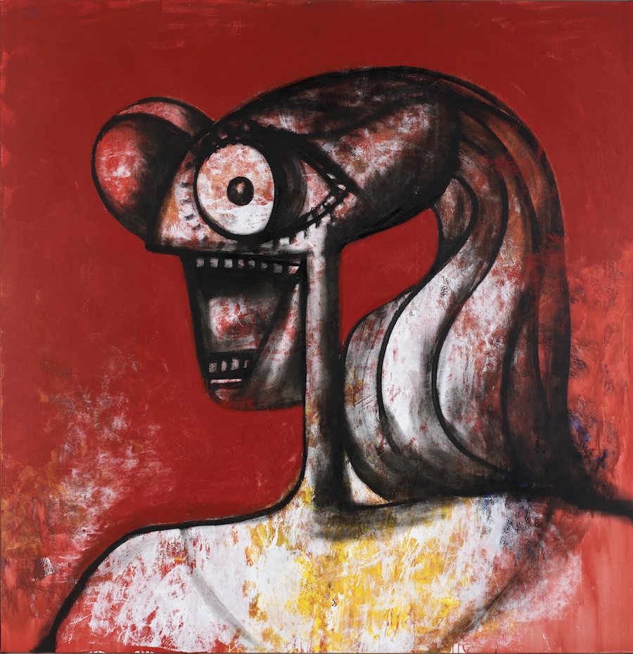 George Condo, Red Screaming Woman, 2019, oil and pigment stick on linen, 76 x 74 in